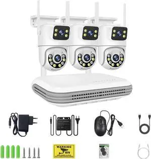 Gadpiparty Wireless CCTV System WiFi Camera Kit 6MP IP Cameras with Dual Lens Security Audio 8CH NVR Video Surveillance Set(None,8CH NVR and 3 Cam)
