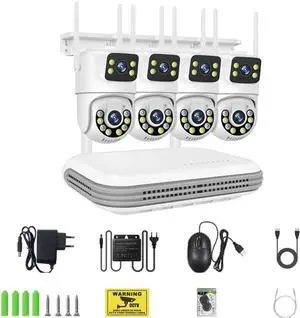 Gadpiparty Wireless CCTV System WiFi Camera Kit 6MP IP Cameras with Dual Lens Security Audio 8CH NVR Video Surveillance Set(None,8CH NVR and 4 Cam)