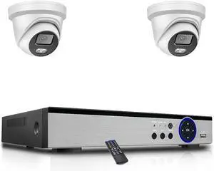 Gadpiparty 8CH CCTV Security Camera System 4K POE NVR Kit Audio Waterproof Indoor Outdoor Dome IP Camera 8mp Color Night Camera Set(None,4CH NVR x 2PCS 2K)