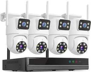 Gadpiparty 6MP WiFi Dual Lens Camera Security System Kit 3K IP Cameras Security System 16CH NVR Wireless CCTV Surveillance System(None,16CH NVR 4 Cameras)