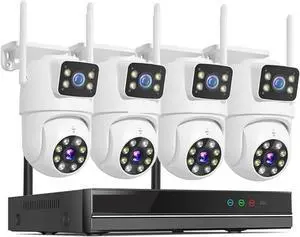 Gadpiparty 6MP WiFi Dual Lens Camera Security System Kit 3K IP Cameras Security System 16CH NVR Wireless CCTV Surveillance System(1T,16CH NVR 4 Cameras)