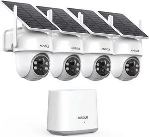 Gadpiparty Security Cameras Wireless Outdoor Home System, 4 Camera Kit, No Subscription Fees, Solar Powered, Local Storage, 365-Day Battery Life, 360°PTZ Surveillance, Auto Tracking, 2K Color Night V