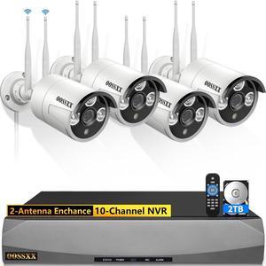 Gadpiparty Dual Antennas for Wi-Fi Enhanced AI Human Detected 2K 3.0MP Wireless Security Camera System, Surveillance DVR Kits with 2TB Hard Drive, 4Pcs Outdoor WiFi Security Cameras, with Audio, Nigh