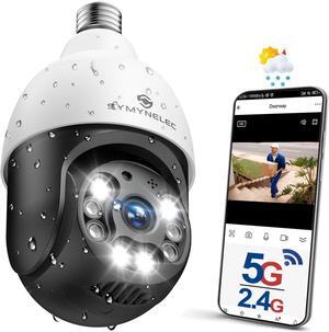 Gadpiparty SYMYNELEC 5GHz/2.4GHz Light Bulb Security Camera Outdoor Waterproof 2.5K, Dual-Band WiFi Light Socket Security Camera with AI Human Motion Detection Tracking 4MP Color Night Vision Siren A