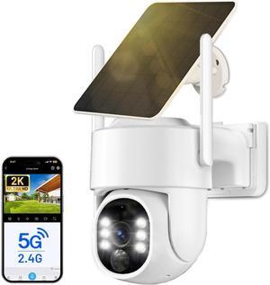 Gadpiparty Security Cameras Wireless Outdoor, 2K Solar Powered Cameras for Home Security, 2.4GHz/5G WiFi Solar Camera, 360° PTZ View No Blind Spot, PIR Motion Detection, 2-Way Audio Siren Alarm, Work