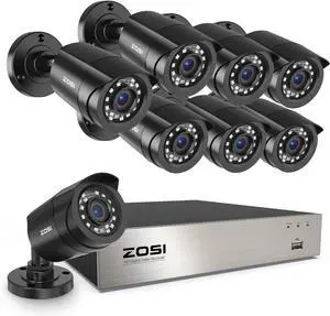 Gadpiparty ZOSI 3K Lite 8CH Home Security Camera System Outdoor Indoor, AI Human/Vehicle Detection, Night Vision, H.265+ 5MP Lite 8 Channel CCTV DVR, 8pcs 1080P 1920TVL Surveillance Bullet Cameras (N