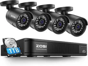 Gadpiparty ZOSI 5MP 3K Lite CCTV Security Camera System with AI Human Vehicle Detection, 8CH H.265+ DVR and 4 x 1080p Surveillance Bullet Cameras Outdoor Indoor, 100ft Night Vision, IP66 Weatherproof