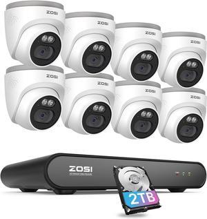 Gadpiparty ZOSI C220 8CH 4MP QHD 2.5K PoE Home Security Camera System, 8CH 5MP 3K NVR with 2TB HDD for 24/7 Record, 8 x 4MP(1440p) Dome IP Cameras Outdoor Indoor, Smart AI Human Detection, One-Way Au