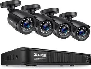Gadpiparty ZOSI 8CH 5MP 3K Lite Surveillance Wired Security Camera System with AI Human Vehicle Detection, 8 Channel H.265+ DVR and 4 x 1080p Bullet Camera Outdoor, 80ft Night Vision, IP66(No HDD Inc