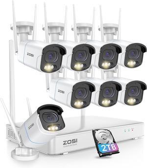 Gadpiparty ZOSI 4MP 2.5K QHD WiFi Security Camera System Outdoor, 8 Channel H.265+ NVR with 2TB HDD for 24/7 Record, 8 X 4MP Wireless Camera, Color Night Vision, Plug-in, AI Detection, 2-Way Audio, S