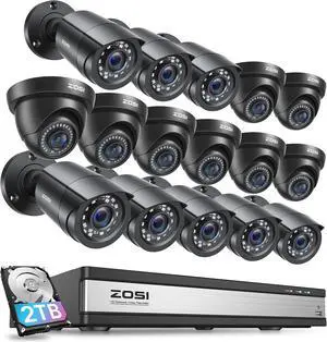 Gadpiparty ZOSI 3K Lite 16CH Security Camera System,AI Human Vehicle Detection Night Vision,16x 1080p Indoor Outdoor Surveillance CCTV Camera,16 Channel 1080P CCTV DVR with 2TB Hard Drive,for 24/7 Re