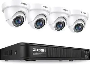 Gadpiparty ZOSI 1080P H.265+ Home Security Camera System with AI Human Vehicle Detection, 5MP 3K 8 Channel Surveillance DVR and 4 x 1080p Weatherproof CCTV Dome Camera Outdoor Indoor, 80ft Night Visi