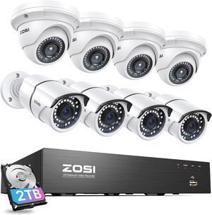 Gadpiparty ZOSI 4K 8CH PoE Security Camera System, 8 Ports 16CH 8MP NVR Recorder with 2TB HDD, 8pcs Weatherproof 5MP Outdoor Indoor Home Surveillance IP Cameras, Night Vision, Motion Alert, for 24/7