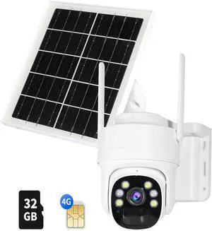 Gadpiparty 4G LTE Cellular Security Camera (No WiFi, Data Plan Required), Solar-Powered Wireless Outdoor Camera, 3MP HD 360° PTZ, Color Night Vision, 2-Way Audio, IP65 Weatherproof, 32GB SD Card Incl