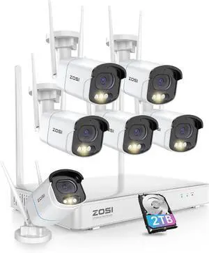 Gadpiparty ZOSI 8CH 4MP 2.5K QHD WiFi Security Camera System Outdoor, 8 Channel H.265+ NVR with 2TB HDD for 24/7 Record, 6 X 4MP Wireless Camera, Color Night Vision, AI Detection, 2-Way Audio, Light