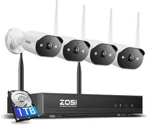 Gadpiparty ZOSI 2K WiFi 6 Security Camera System,4pcs 3MP Plug-in Wi-Fi Cameras Indoor Outdoor,Spotlight Color Night Vision,AI Person Detection,2-Way Audio,4K 8MP 8CH NVR with 1TB HDD for Home 24/7 R