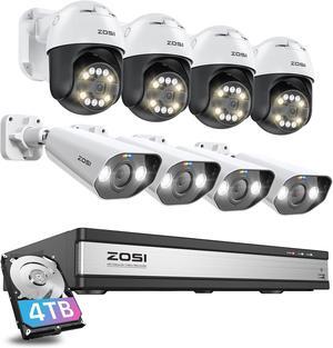 Gadpiparty ZOSI 16 Channel 4K PoE Security Camera System with AI Face Person Vehicle Detection, 8 Wired 5MP 3K Outdoor Bullet PT PoE IP Cameras, 2-Way Audio, Spotlight, 5X Digital Zoom, 4TB HDD, 24/7