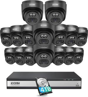 Gadpiparty ZOSI C220 16CH 4K 8MP PoE Home Security Camera System, 16 Channel 4K NVR with 4TB HDD for 24/7 Record, 16 x 4MP(1440p) 2.5K QHD Dome IP Cameras Outdoor Indoor, Smart AI Human Detection, On