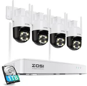 Gadpiparty ZOSI 3K 5MP WiFi 6 Security Camera System,4pcs Pan Tilt Plug-in WiFi Cameras,Person Vehicle Detection,Smart Motion Track,Color Night Vision,2 Way Audio,8CH 4K Home NVR with 1TB HDD for 24/