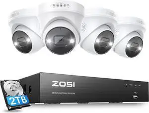 Gadpiparty ZOSI 4K Spotlight PoE Security Camera System with Person Vehicle Detection,2 Way Audio,Color Night Vision,8 Port 16CH 8MP NVR with 2TB HDD,4pcs 5MP Outdoor PoE IP Cameras for Home 24/7 Rec