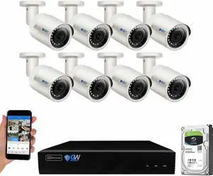 Gadpiparty GW Security 8 Channel 4K NVR 5MP POE Audio & Video Security Camera System - (8) 5MP 1920P Waterproof Bullet Cameras,Built in Microphone, AI Human & Vehicle Detection, Pre-Installed 2TB Har