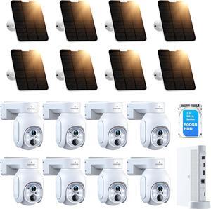Gadpiparty CAMCAMP Security Cameras Outdoor Wireless, Solar-Powered, 10CH Home Security Cameras System with 360° Pan & Tilt, Night Vision, Spotlight, 500GB Local Storage, No Subscription, 2.4G & 5G W