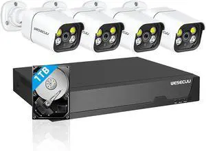 Gadpiparty 16CH ExpandableWESECUU Poe Security Camera System, 4K CCTV Camera Security System 8pcs IP Home Security Cameras Outdoor, 2-Way Audio, Human Detection, with 3TB HDD for 24-7 Recording (POE4
