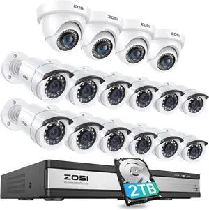 Gadpiparty ZOSI H.265+ 1080p 16 Channel Security Camera System with AI Human Vehicle Detect, 16 x 2MP Weatherproof Surveillance CCTV Bullet Dome Camera Outdoor Indoor, 80ft Night Vision, Remote Acces