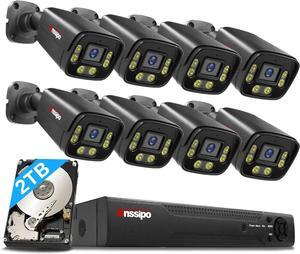 Gadpiparty 5MP POE Security Camera System for Outdoor Indoor, 8pcs Wired Security Cameras with Two-Way Audio, AI Face/Motion Detection, Color Night Vision, 8-Channel H.265+ NVR, 2TB Hard Drive, Smart