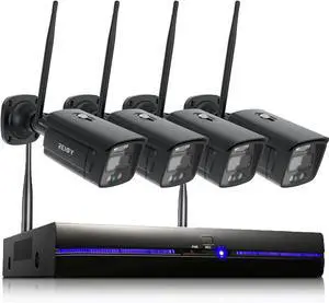 Gadpiparty REIGY 3MP WiFi Security Camera System with Floodlight Without Hard Drive, 2K Outdoor Home Surveillance Set 10CH NVR + 4X 1296P IP Cam, 2-Way Audio Remote View Color Night Vision Motion Det