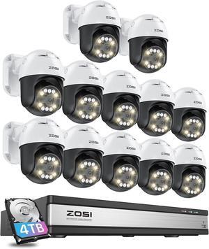 Gadpiparty ZOSI 16 Channel 4K PoE Security Camera System with AI Face Person Vehicle Detection, 12 x 5MP 3K Outdoor Auto Tracking PT PoE IP Camera with Floodlights, 5X Digital Zoom, 4TB HDD for 24/7