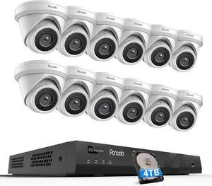 Gadpiparty 16 Channel Security Camera System, 12x 5MP Wired IP Turret Dome PoE Camera Outdoor, AI Human Detection, Built-in Mic, Remote Access, 4K 16 Channel NVR 4TB HDD for 24-7 Recording, PD93A1216