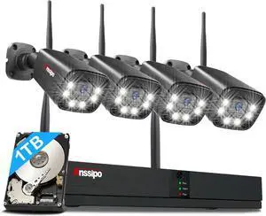 Gadpiparty 4K Wireless Wi-Fi Home Camera System for Outdoor Indoor House Security, 4pcs Surveillance Camera with Dual Warning, AI Detection, Color Night Vision,2 Way Audio, 4K 8CH NVR with 1TB HDD 24