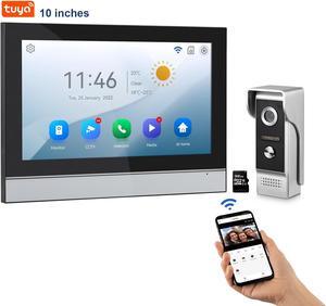 Gadpiparty WiFi Wired Video Doorbell System, 10 Inch Ring Video Doorbell Camera with Monitor, Support Two-Way Intercom Tuya APP Monitor Remote Unlock & 1080 HD IR Night Vision for Villa Home Office A