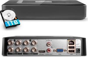 Gadpiparty Fuers H.265+ 8CH Security DVR Recorder for Home Security Camera System, dvr 8 Channel for HD-TVI/CVI/XVI/AHD/IP Analog Security Camera, 24/7 Recording to Pre-Installed 1TB Hard Drive,Remot