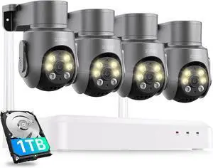 Gadpiparty ZOSI 8CH 5MP Wi-Fi 6 Security Camera System,4pcs Outdoor Indoor Pan Tilt Plug-in WiFi Cameras,Auto Tracking,Color Night Vision, AI Person Detection,2-Way Audio,4K NVR with 1TB HDD for 24/7