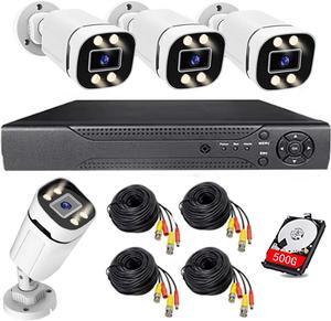 Gadpiparty Home Security System 4Ch DVR Kits with 4pcs 1080P Waterproof Bullet Analog AHD TVI CVI Camera 3MP Lens Color Night Vision Outdoor Surveillance Wired CCTV Set (Include 500GB HDD) 24/7 Recor