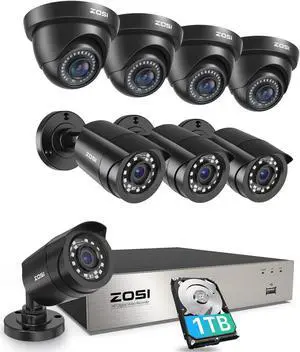 Gadpiparty ZOSI 3K Lite Security Camera System with AI Human Vehicle Detection,H.265+ 8CH HD TVI Video DVR Recorder with 8X HD 1920TVL 1080P Indoor Outdoor Weatherproof CCTV Cameras,Remote Access,1TB