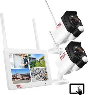 Gadpiparty [2K&2-Way Audio&Floodlight]Tonton Portable LCD Security Camera System Wireless,4CH NVR with 7" IPS Touchscreen Monitor and 2PCS 3MP Floodlight Cameras with PIR Sensor,32GB SD Card Included