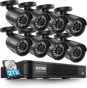 Gadpiparty ZOSI 3K Lite Home Surveillance Security Camera System with AI Human Vehicle Detection, 8CH H.265+ CCTV DVR and 8 x 2MP 1920TVL Wired Weatherproof Bullet Cameras Outdoor, 100ft Night Vision