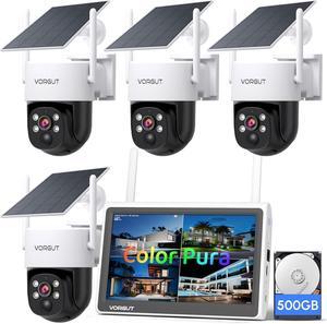 Gadpiparty Solar Security Camera System Outdoor with 10'' Monitor, 4pcs 2K Solar Powered Home Security Cameras, Full Color Night Vision, 360° Pan Tilt, Human Detection, 2.4G/5G WiFi 10CH NVR with 500