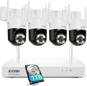 Gadpiparty ZOSI 4K Wi-Fi 6 Security Camera System,4pcs 8MP Pan Tilt Plug-in WiFi Cameras,Person Vehicle Detection,Color Night Vision,2 Way Audio,8CH Home Surveillance WiFi NVR with 1TB HDD for 24/7 R