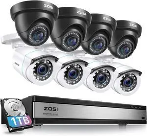 Gadpiparty ZOSI 1080P H.265+ Home Security Camera System, 8CH 5MP-Lite Surveillance DVR, 8 x 1080p Weatherproof CCTV Dome Bullet Camera Outdoor, 80ft Night Vision, Remote Access, 90° View Angle, 1TB