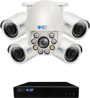 Gadpiparty GW Security 8 Channel 4K NVR 5MP PoE Smart AI Security Camera System with 4 x 5MP Bullet Cameras and 1 x 5MP 5X Motorized Zoom Two-Way Audio PTZ Camera, Outdoor Indoor Video & Audio Survei