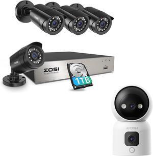 Gadpiparty ZOSI 3K Lite Security Camera System with AI Human Vehicle Detection,8CH HD TVI Video DVR Recorder with 4X HD Weatherproof CCTV Cameras,Remote Access,1TB Hard Drive&C528D 2K Dual-Lens Indoo