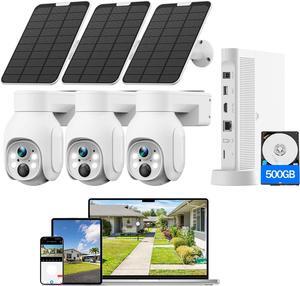 Gadpiparty Solar Security Cameras Outdoor Wireless, 3 Cam-Kit, 5G&2.4G WiFi 10CH NVR, No Subscription, Solar-Powered Home Security Cameras System with 360° Pan&Tilt,Motion Detection,2K Color Night Vi