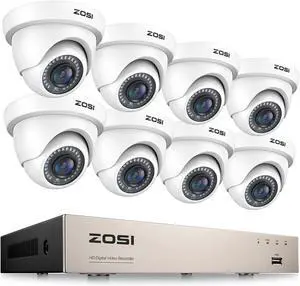 Gadpiparty ZOSI 1080P 8CH Home Security Camera System, H.265+ 8 Channel 5MP Lite HD-TVI DVR Recorder and 8pcs 2MP 1920TVL Weatherproof CCTV Dome Cameras Indoor Outdoor, 80ft Night Vision, Remote Acce