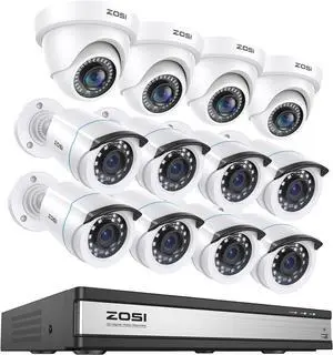 Gadpiparty ZOSI 1080p 16 Channel Security Camera System with AI Human Vehicle Detect, H.265+ 16CH DVR Recorder, 12 x 1080p Surveillance CCTV Bullet Dome Camera Outdoor, 80ft Night Vision, 90° View An