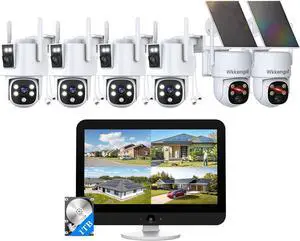 Gadpiparty Wireless Outdoor Security Camera System, Wkkengd Dual Lens Dual Screen Auto Tracking 6 Home Surveillance Camera Set 12.5" Monitor 1TB 10CH NVR Color Night Vision 2 Way Audio Wi-Fi 6 Alexa