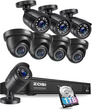 Gadpiparty ZOSI 5MP Lite Home Security Camera System Outdoor, H.265+ 8CH CCTV DVR with AI Human Vehicle Detection, 8 x 1080p Wired Outdoor Indoor Bullet Dome Cameras, Remote Access, Alert Push (1TB H